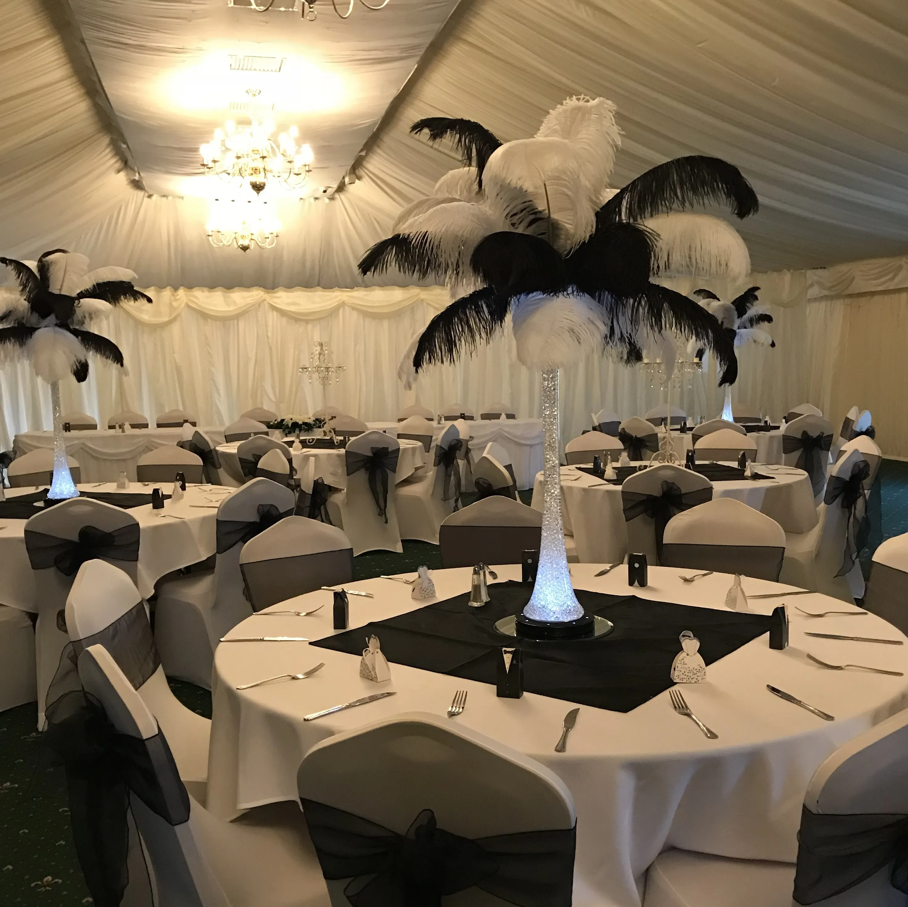 Black & White Feather Centrepieces Hire