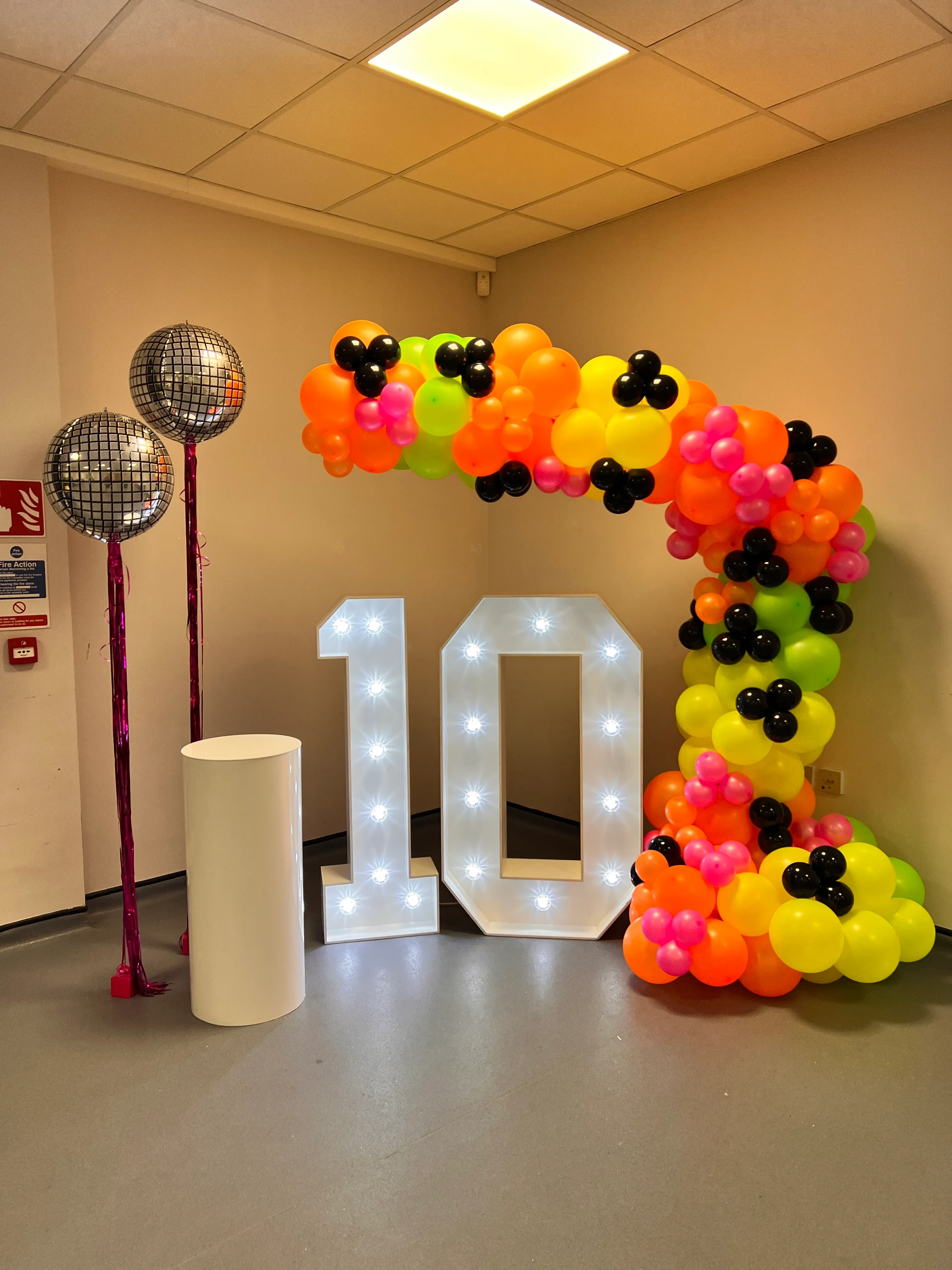 Neon Demi Balloon Arch with Double Light Up Numbers