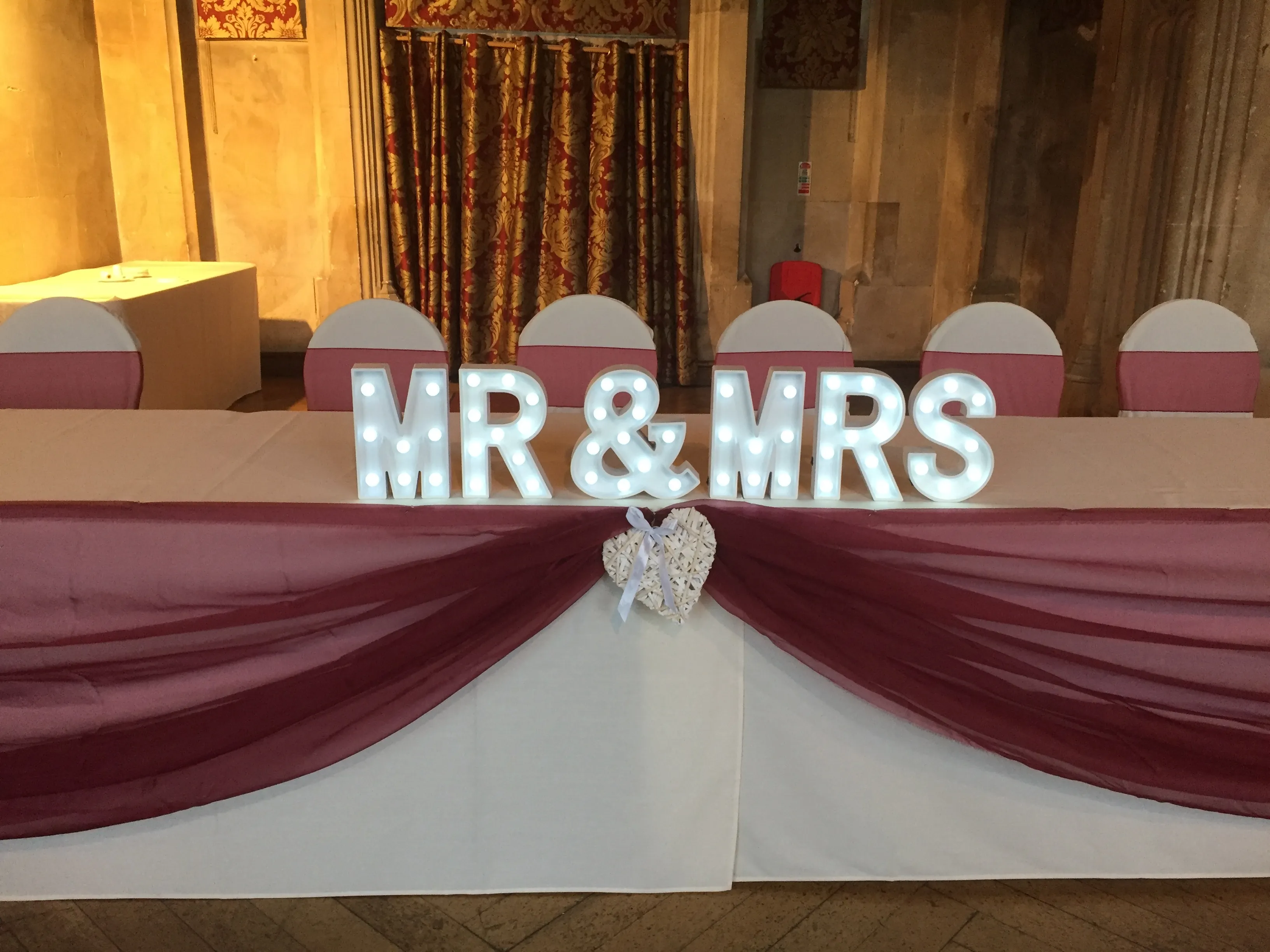Light Up MRS & MRS Table Top Letters Hire