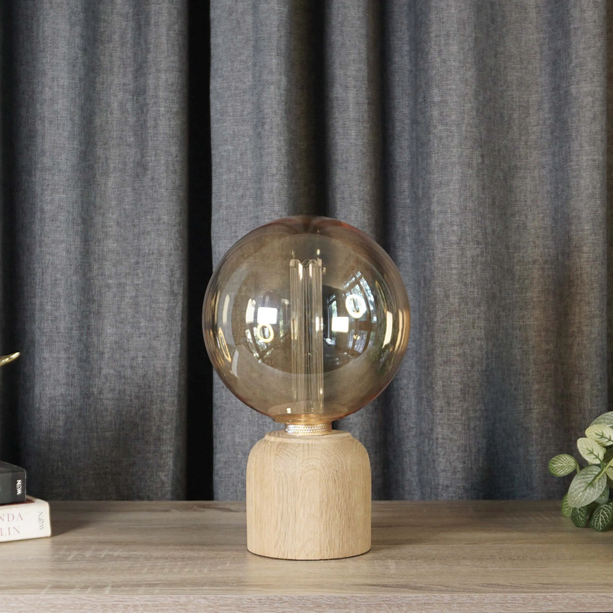 Small Wood and Glass Globe LED Lamp
