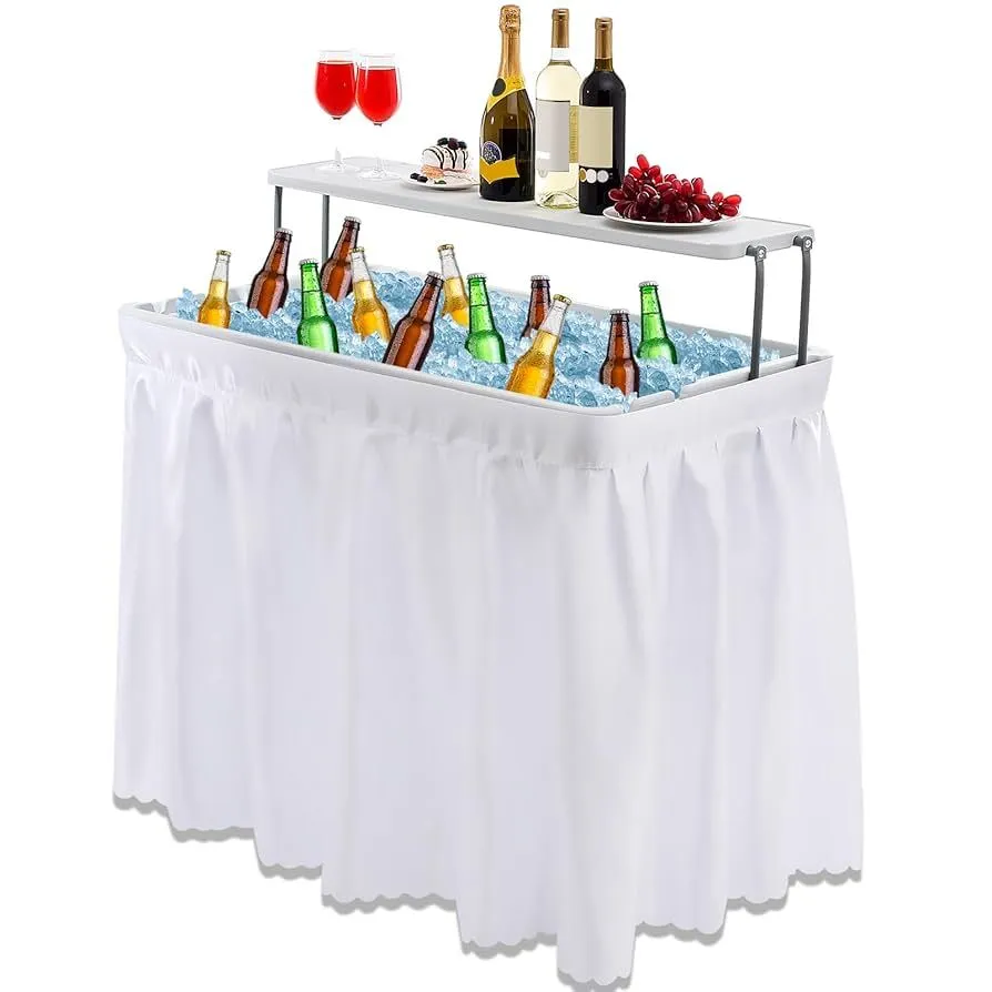 4ft Rectangle Cooler Table with White Skirt