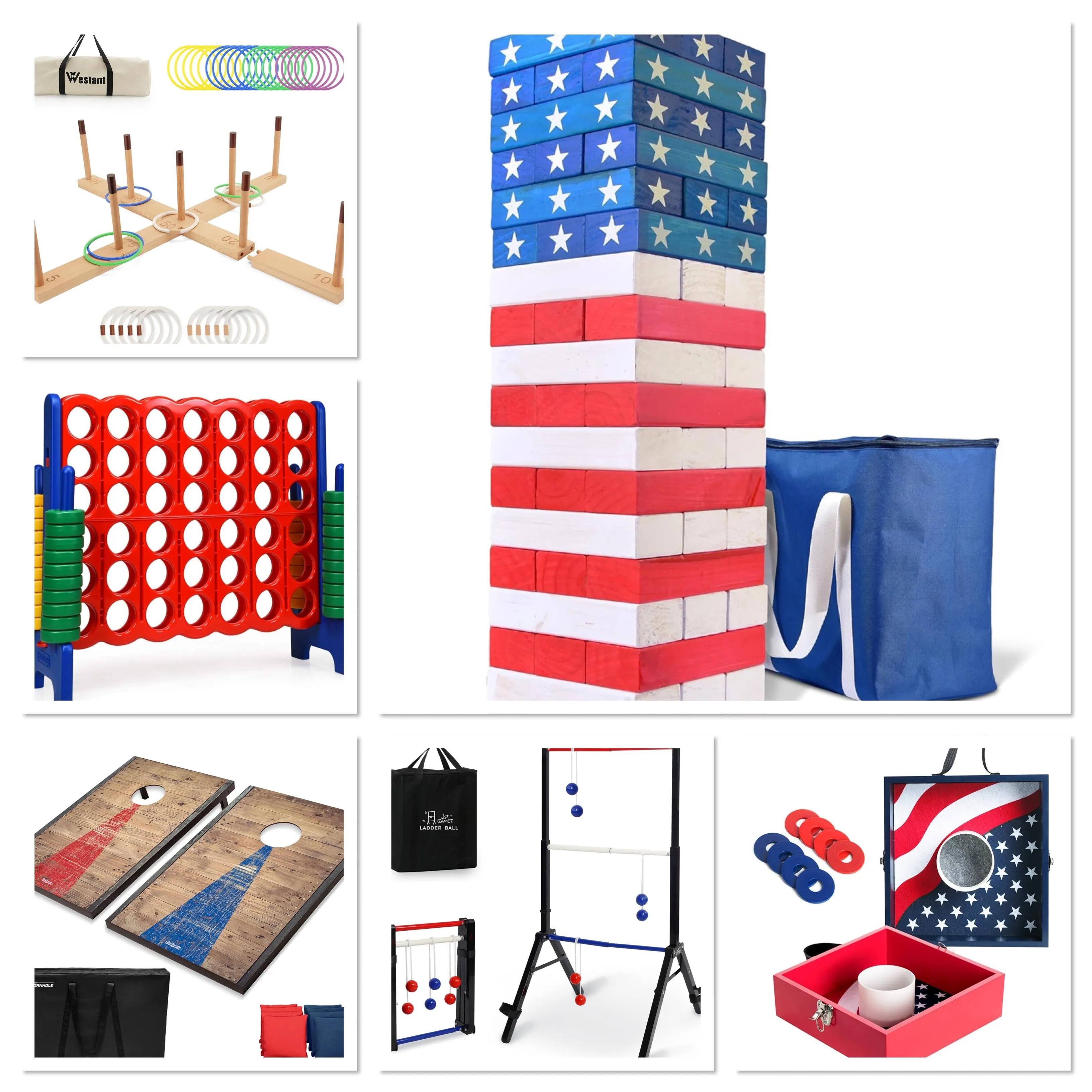 Supreme Bundle: OUTDOOR GAMES...Giant Connect 4, Ring Toss, Giant Jenga, Ladder Ball, Washer Toss, Corn Hole