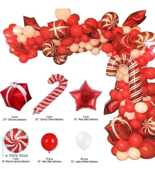 Arche de ballons, rouge, canne, noël