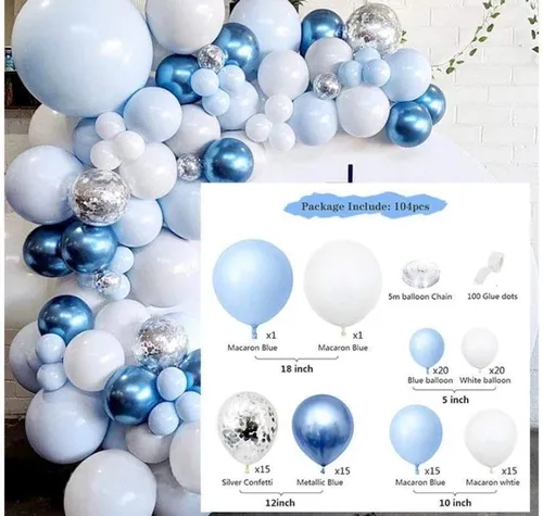 Arche de ballons bleu pâle, métallatique, argent