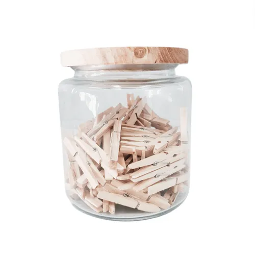 Glass Jar with Wooden Lid  Pegs