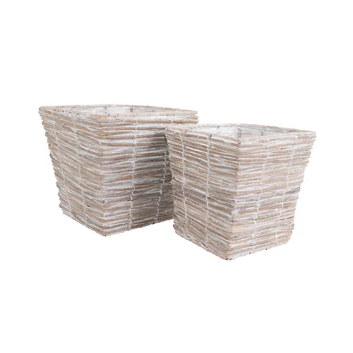 Rattan whitewash pot square