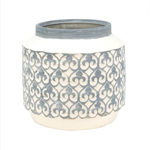 Fleur-De-Lis Ceramic Pot Blue
