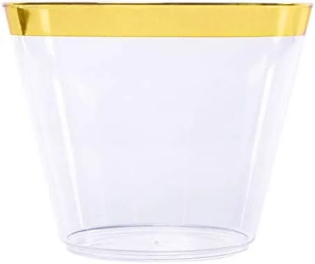 Blue and Gold Rim Plastic Cups