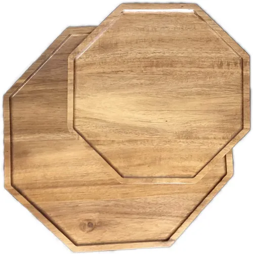 Natural Acacia Wood Octagon Serving Trays