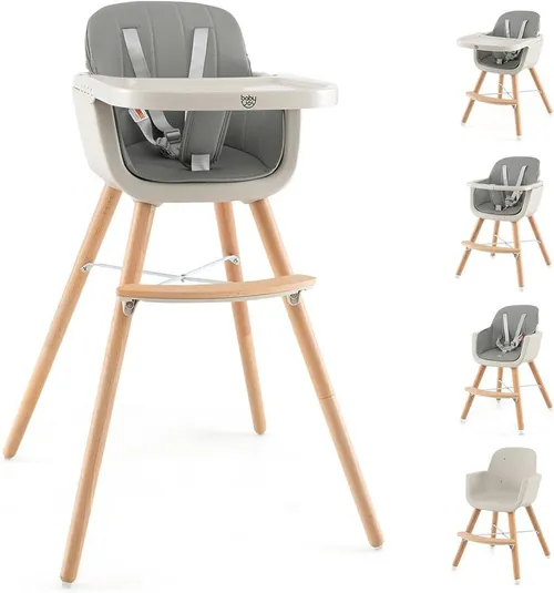 Baby joy Highchair, Grey/wooden, kids up to 2,5years or 15kg