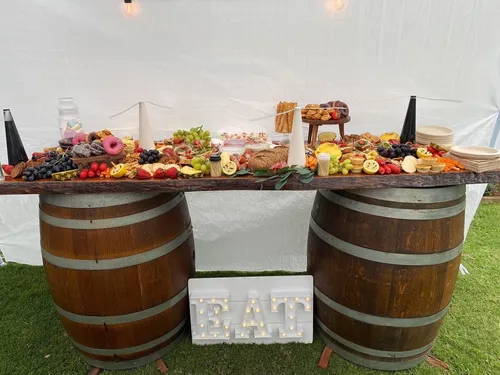 Barrel Bar / Grazing Table with Light Up Sign