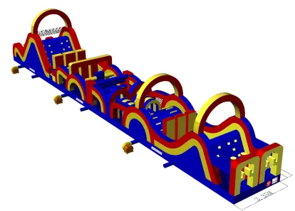 90 FOOT Classic Obstacle Course With 2 Slides (3 Pieces Connected)