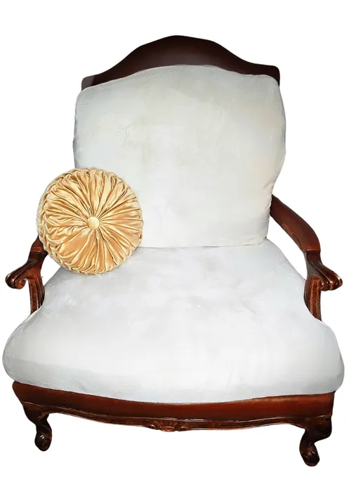 Huge Cream & Wood Antique Wesley Hall Statement Chair