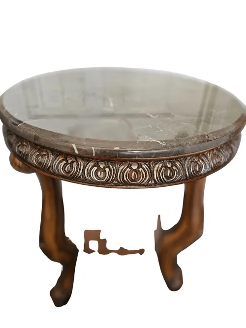 Set of 2 Wood & Marble End Tables or Flower Stands