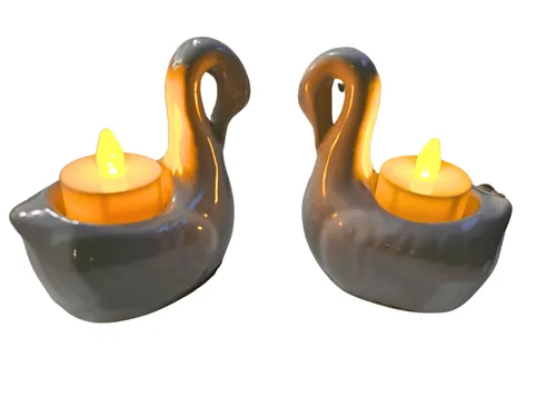 Pair of White & Gold Swan Tealight Holders