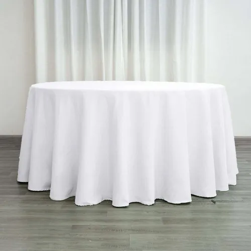 White 120” polyester tablecloth 