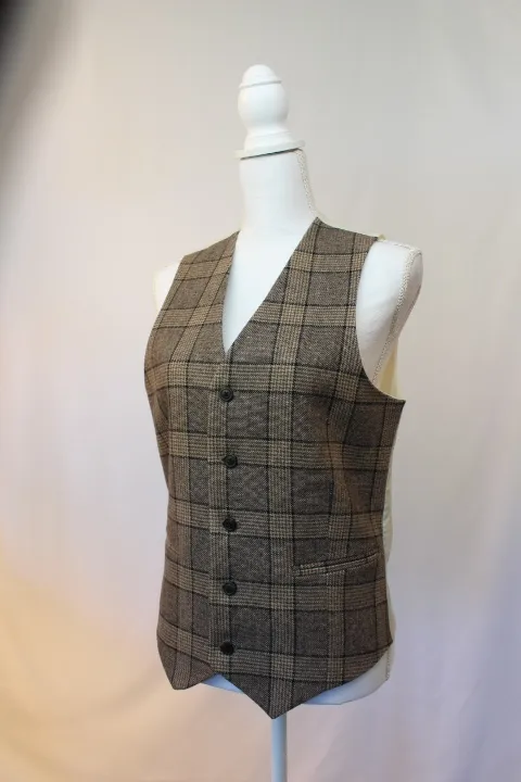 Beige Checkered Tweed Suit Vest | Empire Threads