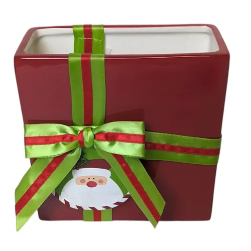 Smalls - Christmas Vase w Santa/Green Bow - 6