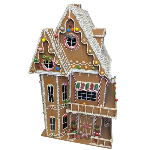 Smalls - Gingerbread House w 2 Elves at Front - 18.5