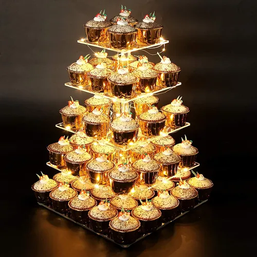 5 Tier Acrylic Cupcake Display Stand with CLEAR LED String Lights Rental Marietta GA