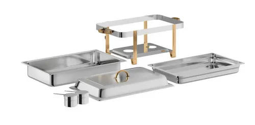Party Rental Gold Accent Top Lid Food Warmer 8 Qt. Full Size Gold Accent Chafer