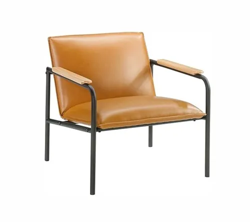 Black Metal Armchair with Camel Leather Cushions