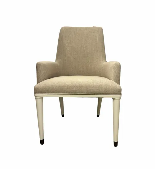 Beige Linen Armchair with White Legs