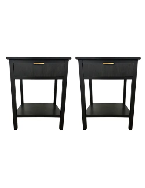 Set of 2 Black Nightstands with Fluted Drawer