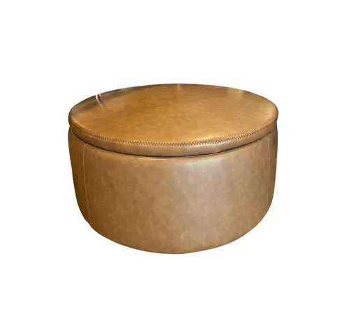 Tan Leather Round Ottoman Coffee Table